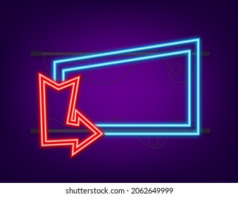 3d blue neon arrow on dark backdrop. Vector white light. Graphic color background. Vector illustration