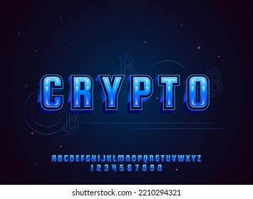 3d blue neon futuristic crypto text alphabet