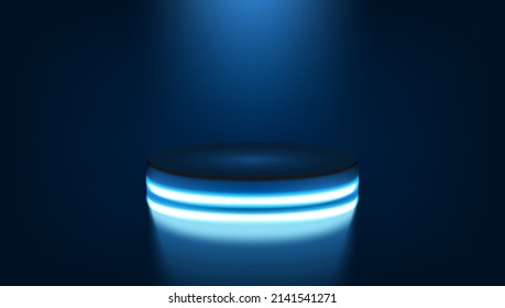 3D Blue Neon Glows Round-Stage Showcase. EPS10-Vektorgrafik