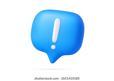 ícone de lembrete de notificação azul 3d mensagem de bate-papo de alerta de atenção sinal de aviso de alarme. renderização 3d. Ilustração vetorial