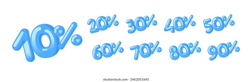 3d Blue Numerical Figures Displaying Various Percentage Values From 10 To 90, Graphics Ideal For Advertising Sales
