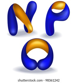 3d blue and orange letters 'n,p,o' Each letter is a separate object, the shadow can be easily removed