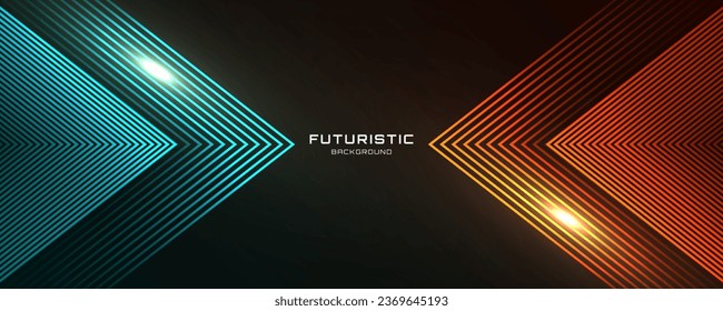 capa de fondo abstracto tecno azul 3D de color naranja sobre el espacio oscuro con líneas brillantes de decoración de formas. Diseño gráfico moderno concepto de estilo futuro para banner, volante, tarjeta o portada