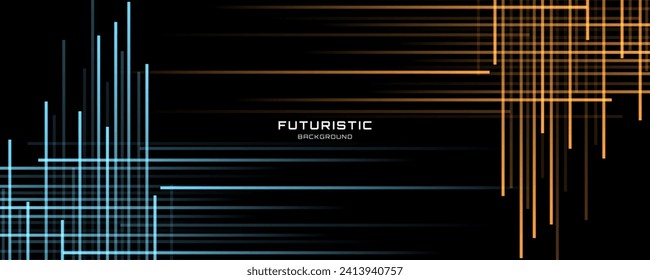 3D blue orange techno geometric background on dark space with lines motion decoration. High speed with stripes style. Modern graphic design element concept for banner, flyer, card, or brochure cover