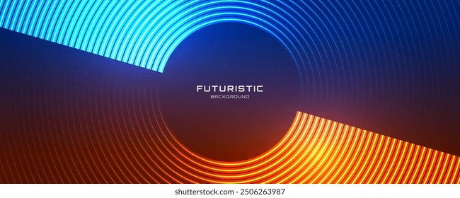 3D blue orange techno lines abstract background overlap layer on dark space with glowing circles decoration. Graphic design element hot and cold style concept for web, flyer, card, or brochure cover