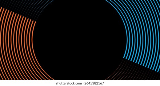 3D blue orange techno lines abstract background overlap layer on dark space with glowing circles decoration. Graphic design element hot and cold style concept for web, flyer, card, or brochure cover
