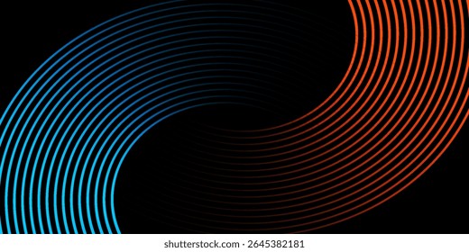 3D blue orange techno lines abstract background overlap layer on dark space with glowing circles decoration. Graphic design element hot and cold style concept for web, flyer, card, or brochure cover