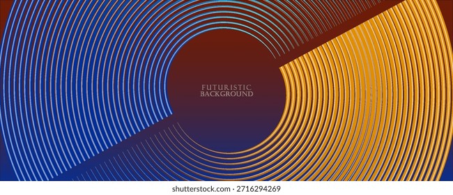 Las líneas de techno naranja azul 3D de fondo abstracto se superponen en el espacio oscuro con la decoración de círculos brillantes. Concepto de estilo frío y caliente del elemento de Diseño gráfico para el Web, el volante, la tarjeta, o la cubierta del folleto