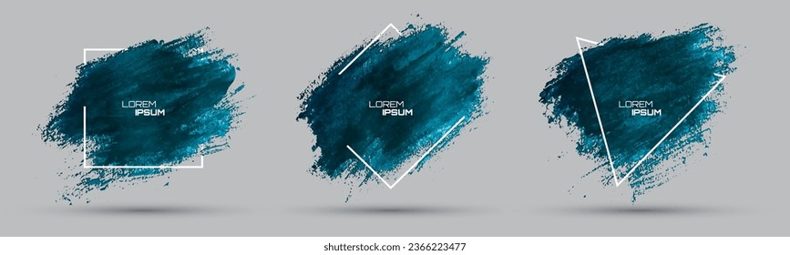 3D blue paint brush strokes isolated on background. Elegant watercolour set. Textured effect bundle. Graphic design elements grungy painted style concept for ads, offer, big, mega, or flash sale