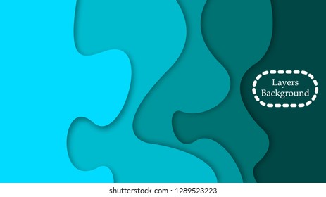 3D blue paper cut abstract background. Vector design for business presentations, flyers, posters and invitations. Colorful carving art with shadows.