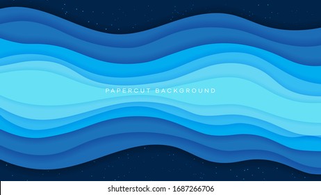 3D blue papercut background. Vector background. Eps 10