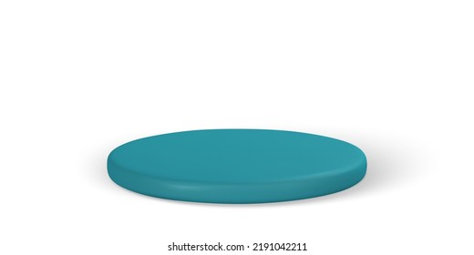 3d blue pedestal. Podium display on white background. Stage for product on cylinder podium. Minimal style. Vector illustration.