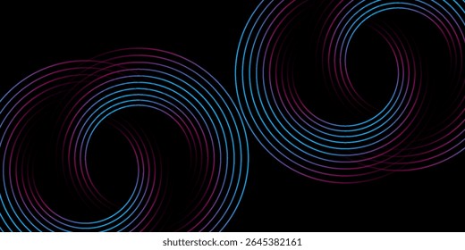 3D blue pink techno abstract background overlap layer on dark space with glowing circles decoration. Modern graphic design element lines style concept for web banner flyer, card cover or brochure