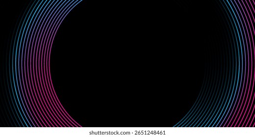 El fondo abstracto tecno rosa azul 3D se superpone en el espacio oscuro con la decoración de círculos brillantes. Concepto de estilo de líneas de elemento de Diseño gráfico moderno para volante de Anuncio de Web, cubierta de tarjeta