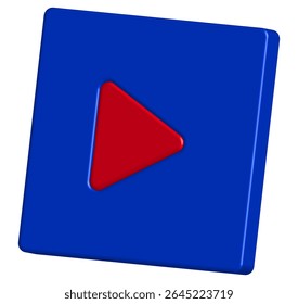3D Blue Play Button Icon with Red Triangle