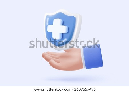 3d blue plus sign icon on the white background. Cartoon icon of first aid and health care with minimal style. Medical symbol of emergency help. 3d aid vector render illustration