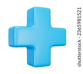 3d blue plus sign. Medical icon apteka. Vector illustration on isolated background.