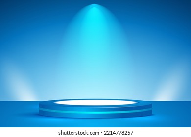 Podio azul 3D con efecto luminoso