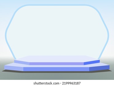 3d Blue podium minimal studio background. Abstract 3d geometric shape object illustration render. Display for cosmetic perfume fashion product