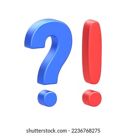 3d signo de interrogación azul, signo de exclamación rojo. FAQ, concepto de QA. Preguntar y recibir respuestas. Centro de asistencia en línea. Icono de tema de intercambio de información, recopilar, analizar información. Ilustración vectorial