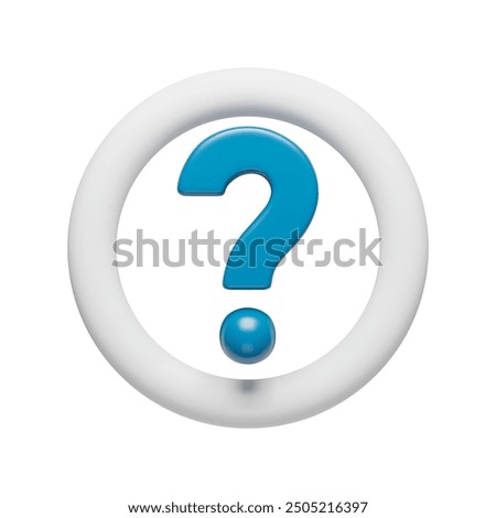 3d blue question mark symbol in white glossy circle. Interrogation mark icon 3d effect. FAQ, support, help, solution sign symbol three-dimensional rendering vector illustration