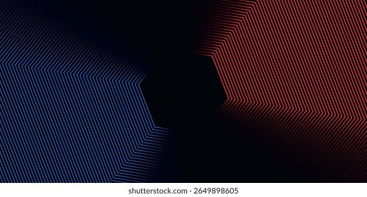 3D blue and red abstract background on dark layer with hexagon stripes shape decoration. Modern graphic design element future style concept for banner, flyer, card, or brochure cover