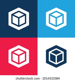 3d blue and red four color minimal icon set