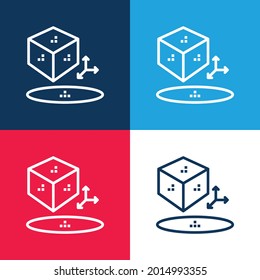 3d blue and red four color minimal icon set