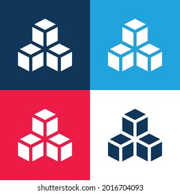 3d blue and red four color minimal icon set