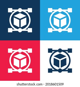 3d blue and red four color minimal icon set