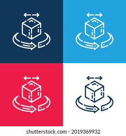 3d blue and red four color minimal icon set