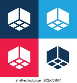 3d blue and red four color minimal icon set