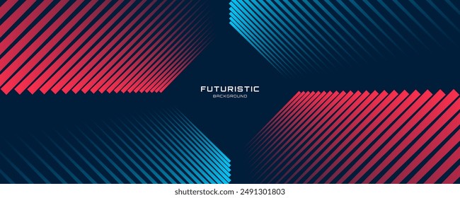 3D blue red techno abstract background on dark space with glowing lines decoration. Modern banner with stripes style. Graphic design element rhombus concept for web, flyer, card, or brochure cover