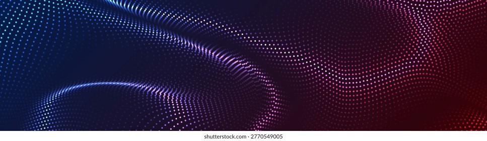 3D blue red waves abstract background on dark space with dotted lines effect decoration. Modern graphic design element with glowing dots style concept for web, art, flyer, card, or brochure cover