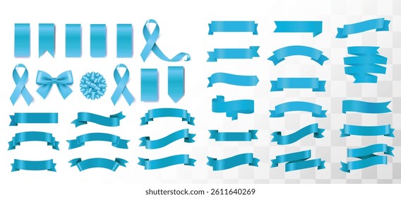 3D Blue ribbon banners collection. Big ribbons set. Ribbons collection isolated on white background. Royal ribbons set for promotion design. Vector graphic, stock illustration, girly vintage bow set.