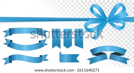 3D Blue ribbon banners collection. Big ribbons set. Ribbons collection isolated on white background. Royal ribbons set for promotion design. Vector graphic, stock illustration, girly vintage bow set.