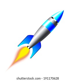 3d blue rocket isolated
