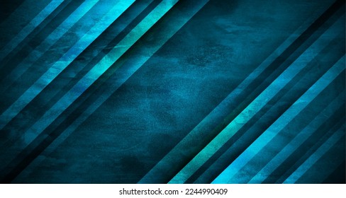 capa de solapamiento de fondo abstracto de tecno de grunge rugoso azul 3D sobre el espacio oscuro con la decoración de líneas diagonales. Diseño gráfico moderno estilo de corte de elementos para banner, volante, tarjeta o portada
