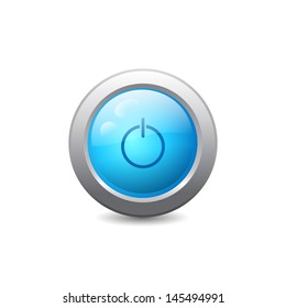 3d blue round web button with power icon