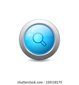 3d blue round web button with magnify icon