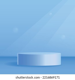 3d blue scene or round podium, pedestal or platform for product presentation. Realistic empty product stand Vector background.