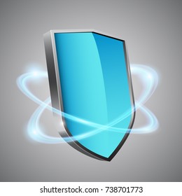 3d blue shield with glowing effect, vector illustration