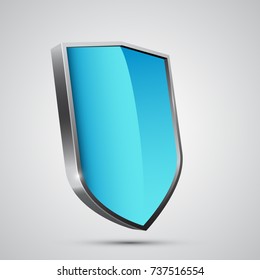 3d blue shield with metal frame, vector illustration