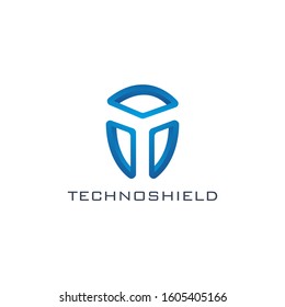 3d Blue shield shaped turtle shell technology logo design