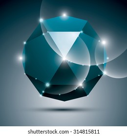 3D blue shiny sphere. Vector fractal dazzling abstract illustration, eps10 jewel. 