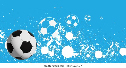 3D blue soccer background dynamic football ball. vector art