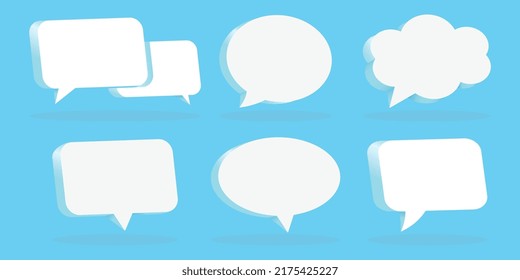 Colección de burbujas de voz azul 3D, colección de iconos de chat blanco 3d sobre fondo azul