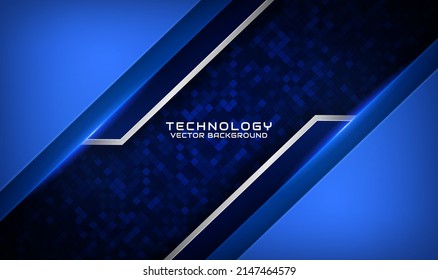 3D blue techno abstract background overlap layer on dark space with silver stripe effect decoration. Graphic design element future style concept for flyer, card, brochure cover, or landing page