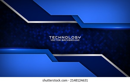 3D blue techno abstract background overlap layer on dark space with silver stripe effect decoration. Graphic design element future style concept for flyer, card, brochure cover, or landing page