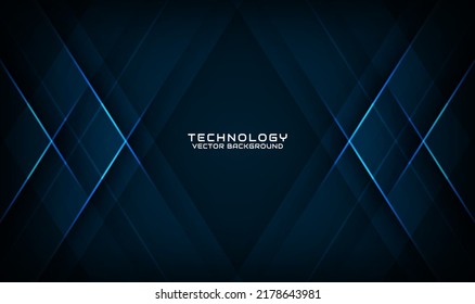 3D blue techno abstract background overlap layer on dark space with light line effect decoration. Graphic design element future style concept for flyer, card, brochure cover, or landing page